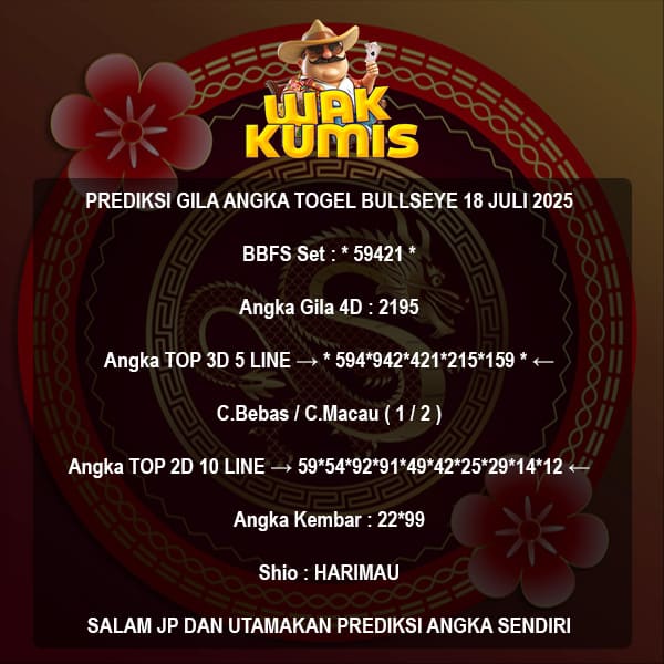 Prediksi Togel Bullseye Hari Ini 18 July 2025