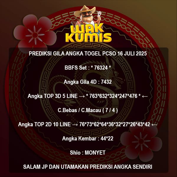 Prediksi Togel PCSO Hari Ini 16 July 2025