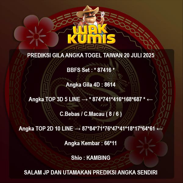 Prediksi Togel Taiwan Hari Ini 20 July 2025