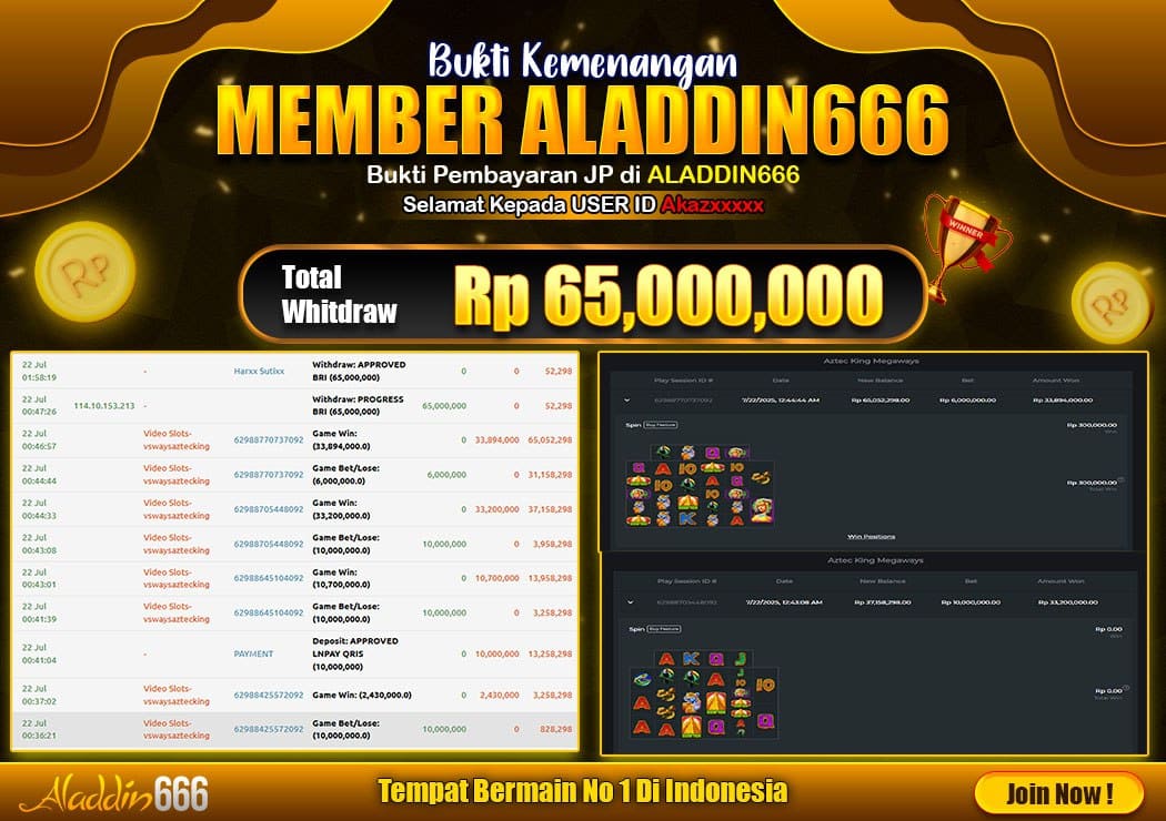 Aladdin666 Bukti Jackpot Slots Aztec King
